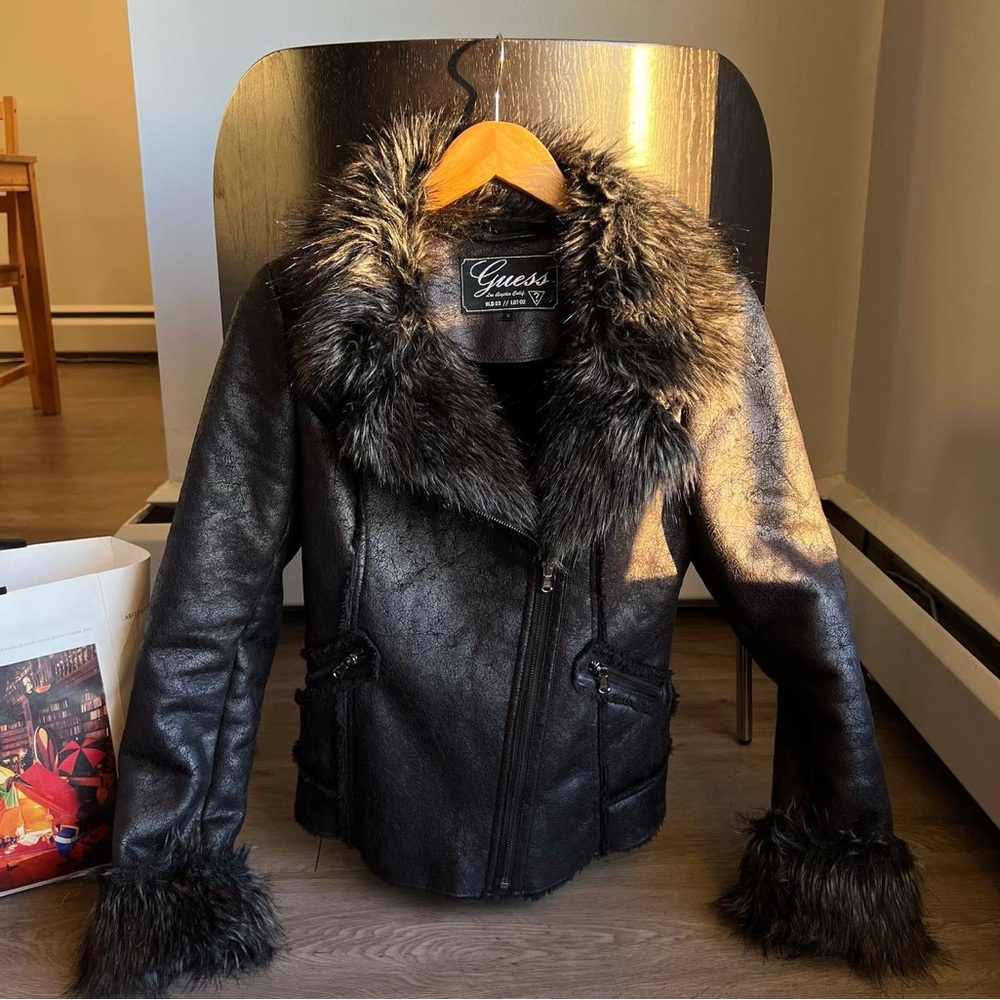 Guess Y2K Black Faux Fur Teddy Jacket